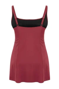 Trendyol Curve Burgundy Square Neck Etekli Plus Size Swimsuit - Image 8