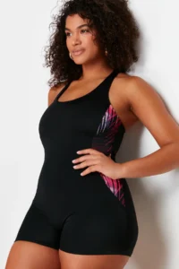 Trendyol Curve Black Cowl Neck Color Bloklu OF shorts Plus Size Swimsuit - Image 3