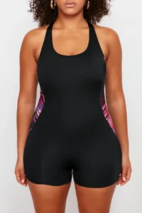 Trendyol Curve Black Cowl Neck Color Bloklu OF shorts Plus Size Swimsuit - Image 4