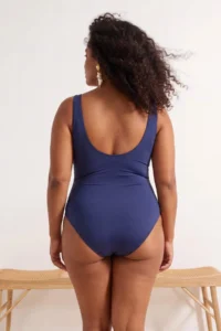 Trendyol Curve Navy Blue Square Neck Shirred Plus Size Swimsuit - Image 3