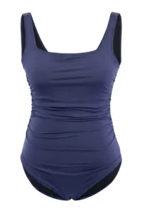 Trendyol Curve Navy Blue Square Neck Shirred Plus Size Swimsuit - Image 4