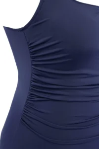 Trendyol Curve Navy Blue Square Neck Shirred Plus Size Swimsuit - Image 5