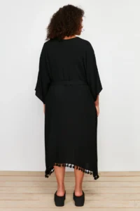 Trendyol Curve Black Skirt with Tassel Viscose beachwear Weaving Plus Size Kimono&Kaftan - Image 6