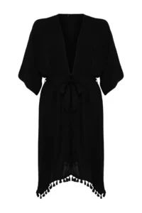 Trendyol Curve Black Skirt with Tassel Viscose beachwear Weaving Plus Size Kimono&Kaftan - Image 7