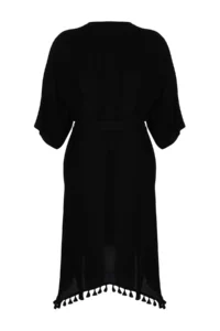 Trendyol Curve Black Skirt with Tassel Viscose beachwear Weaving Plus Size Kimono&Kaftan - Image 8