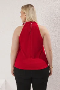 Trendyol Curve Red Barbell Collar Binding Detailed Knitting Plus Size Blouse - Image 4