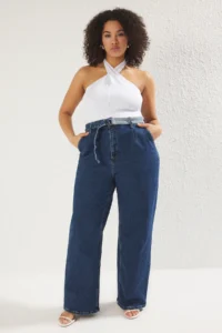 Trendyol Curve WHITE single jersey Barbell Neck Knitting Plus Size Blouse - Image 2