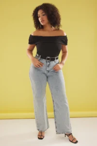 Trendyol Curve Black Carmen Collar Tulle Knitting Plus Size Blouse - Image 2