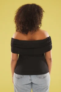 Trendyol Curve Black Carmen Collar Tulle Knitting Plus Size Blouse - Image 5