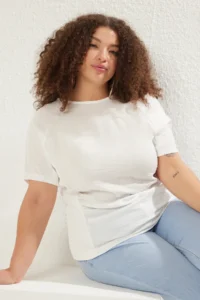 Trendyol Curve WHITE Camisole Knitting Plus Size Blouse - Image 2
