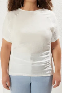 Trendyol Curve WHITE Camisole Knitting Plus Size Blouse - Image 3