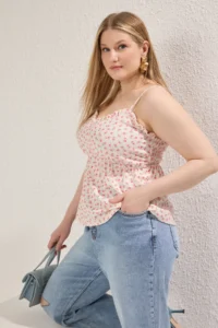 Trendyol Curve Multicolored Sleeveless flower patterned Knitting Plus Size Blouse
