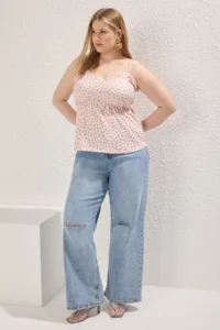Trendyol Curve Multicolored Sleeveless flower patterned Knitting Plus Size Blouse - Image 2