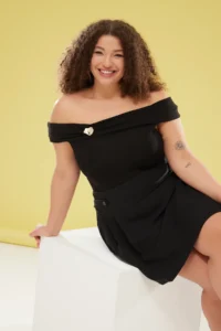 Trendyol Curve Black Carmen Collar Brooch Detailed Knitting Plus Size Blouse