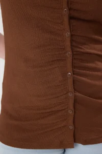 Trendyol Curve Brown Shirt Collar Shirred Knitting Plus Size Blouse - Image 4