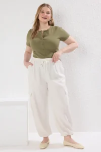 Trendyol Curve Green Button Detailed Fitted Ribbed Knitting Plus Size Blouse - Image 2