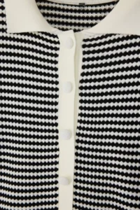 Trendyol Curve Black-Cream Polo Shirt Collar Striped Seasonal Knitwear Blouse - Image 6