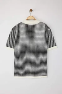 Trendyol Curve Black-Cream Polo Shirt Collar Striped Seasonal Knitwear Blouse - Image 7