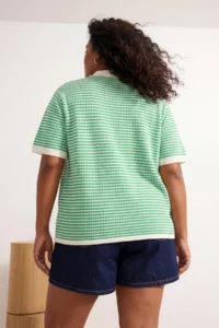 Trendyol Curve Green Polo Shirt Collar Striped Seasonal Knitwear Blouse - Image 4