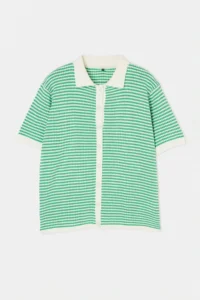 Trendyol Curve Green Polo Shirt Collar Striped Seasonal Knitwear Blouse - Image 5