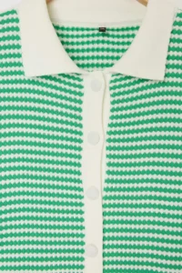 Trendyol Curve Green Polo Shirt Collar Striped Seasonal Knitwear Blouse - Image 7