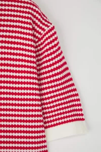 Trendyol Curve Red Polo Shirt Collar Striped Seasonal Knitwear Blouse - Image 7