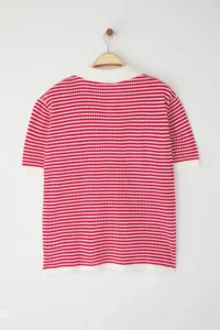 Trendyol Curve Red Polo Shirt Collar Striped Seasonal Knitwear Blouse - Image 8