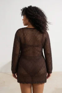 Trendyol Curve Brown Boat Neck Mini Knitwear Beach Dress - Image 3