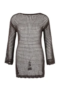 Trendyol Curve Brown Boat Neck Mini Knitwear Beach Dress - Image 4