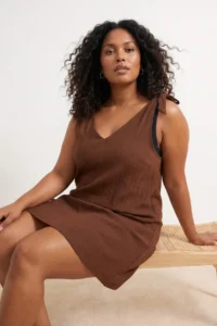 Trendyol Curve beachwear Brown Bow Detail crinkle textured Material Dress