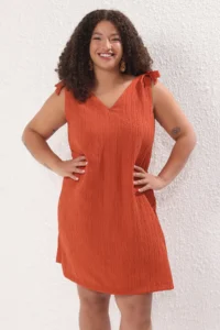 Trendyol Curve beachwear Brick Red Bow Detail crinkle textured Material Dress