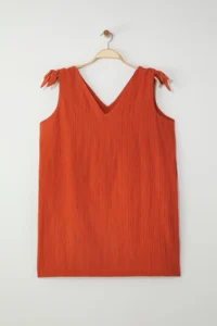 Trendyol Curve beachwear Brick Red Bow Detail crinkle textured Material Dress - Image 10