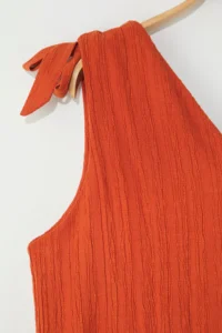 Trendyol Curve beachwear Brick Red Bow Detail crinkle textured Material Dress - Image 11