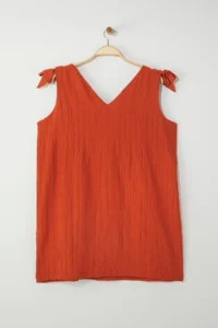 Trendyol Curve beachwear Brick Red Bow Detail crinkle textured Material Dress - Image 12