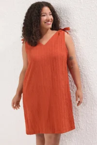 Trendyol Curve beachwear Brick Red Bow Detail crinkle textured Material Dress - Image 2