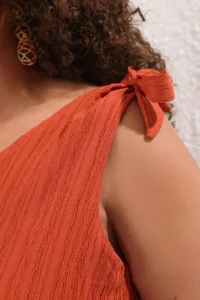 Trendyol Curve beachwear Brick Red Bow Detail crinkle textured Material Dress - Image 3