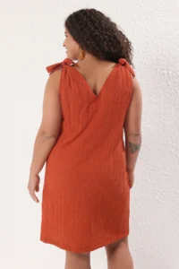 Trendyol Curve beachwear Brick Red Bow Detail crinkle textured Material Dress - Image 4
