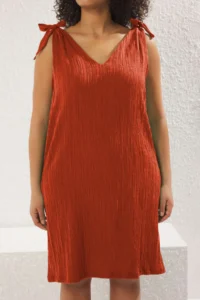 Trendyol Curve beachwear Brick Red Bow Detail crinkle textured Material Dress - Image 7