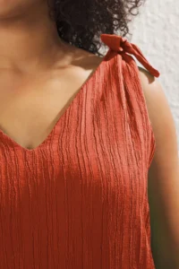 Trendyol Curve beachwear Brick Red Bow Detail crinkle textured Material Dress - Image 8