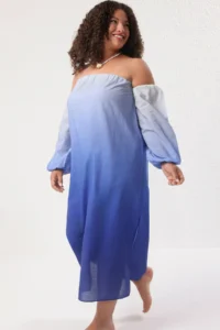 Trendyol Curve Mavi 100% Cotton Color Transitional beachwear Plus Size Dress - Image 2