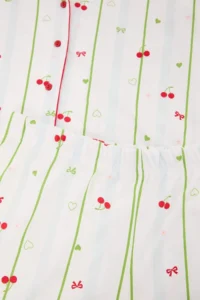 Trendyol Curve Ecru-Multicolored 100% Cotton Cherry Printed Piped Knitting Pajama Set - Image 2