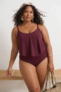 Trendyol Curve Plum Ruffle Detailed Round Neck Sleeveless Plus Size Swimsuit