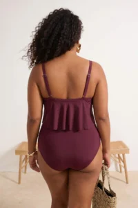 Trendyol Curve Plum Ruffle Detailed Round Neck Sleeveless Plus Size Swimsuit - Image 3