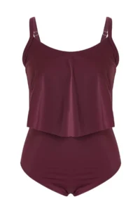 Trendyol Curve Plum Ruffle Detailed Round Neck Sleeveless Plus Size Swimsuit - Image 4