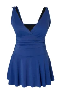 Trendyol Curve Navy Blue Deep V-neck Drawstring Strap Detailed Skirt Plus Size Swimsuit - Image 4
