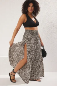 Trendyol Curve Multicolored flower patterned Beli Gipelli Wide Leg beachwear Plus Size Pants