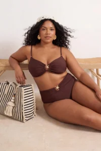 Trendyol Curve Brown High Waist Accessory Detailed Plus Size Bikini Bottom
