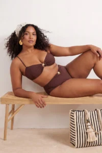 Trendyol Curve Brown High Waist Accessory Detailed Plus Size Bikini Bottom - Image 2