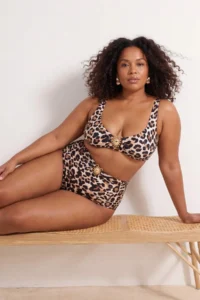 Trendyol Curve Leopard Patterned High Waist Accessory Detailed Plus Size Bikini Bottom