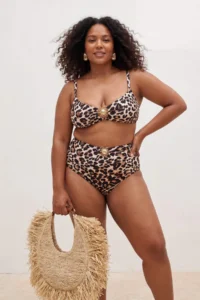 Trendyol Curve Leopard Patterned High Waist Accessory Detailed Plus Size Bikini Bottom - Image 2